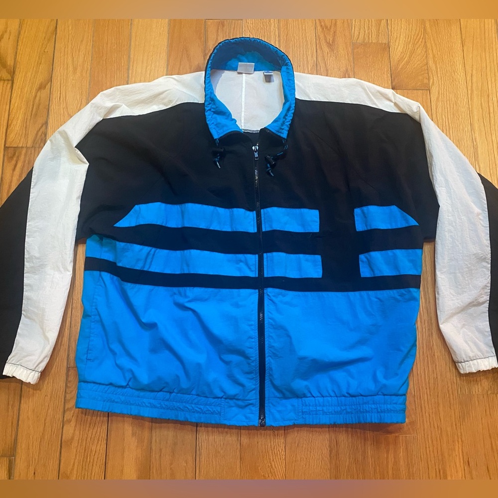 Vintage Royal Blue Black Windbreaker Jacket XL